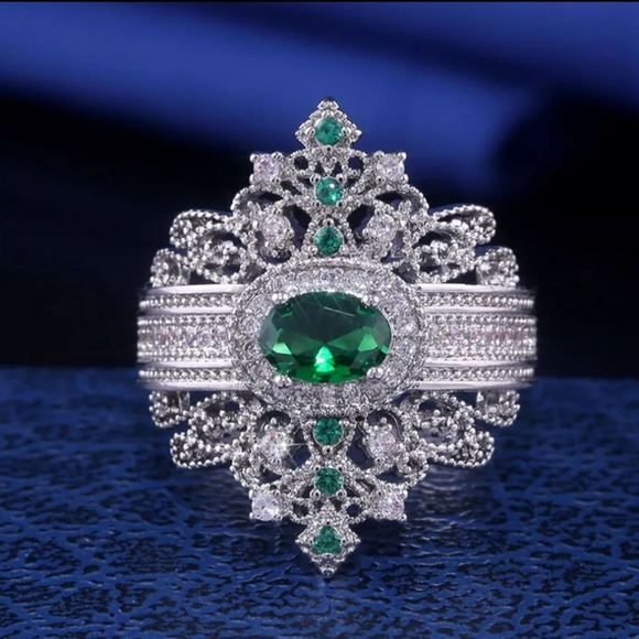 🎀925 Creative Palace Emerald, Topaz, Diamond Accent Ring - Picture 5 of 6